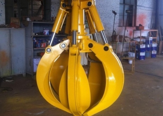 高力鋼鉄および洗練された掘削機の油圧装置は構造での使用される 	オレンジの皮のグラブ。